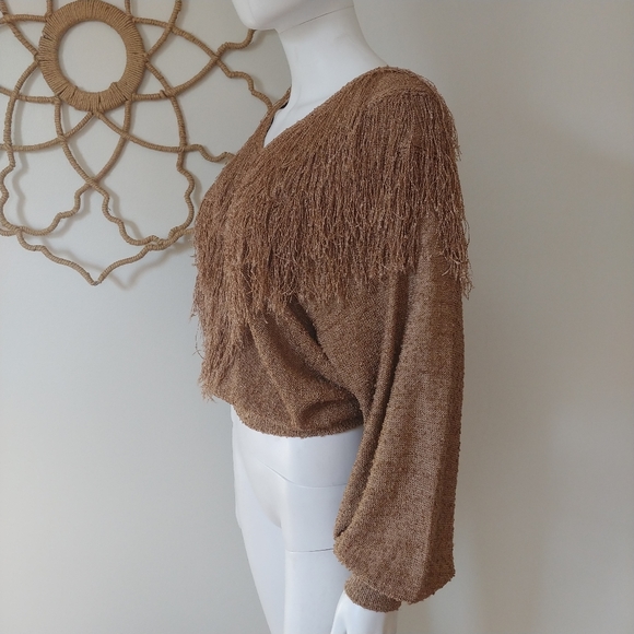 80s VINTAGE SHAGGY FRINGE BOHEMIAN RETRO HIPPY WESTERN SWEATER S M - Picture 4 of 9